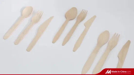 Talheres de madeira biodegradáveis ​​descartáveis, compostáveis, talheres, talheres, utensílios de cozinha, garfo