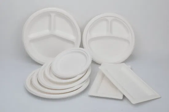 Utensílios de mesa descartáveis ​​do padrão alimentar do suporte do alimento do bagaço das placas de 8,75 polegadas